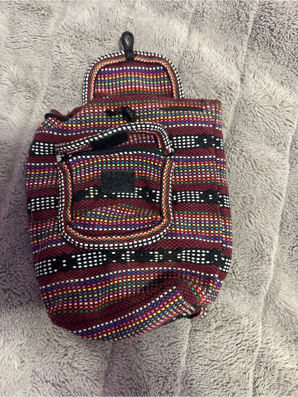 Handwoven Multicolor Stripe Women’s Backpack - Burgundy